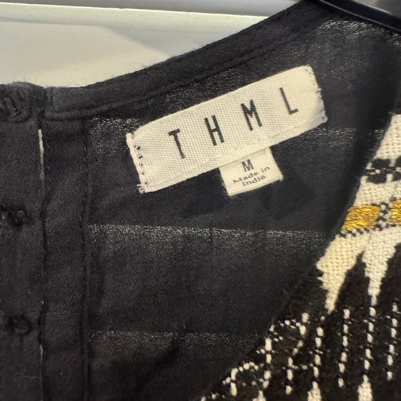 THML sz MED Black and Cream embroidered Patterned sleeveless Blouse - Picture 2 of 4